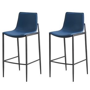 1 Kit 2 Banquetas Altas Eulalia Rivatti 103 cm -Altura- em PU Azul Entardecer com Base em Aco Grafite